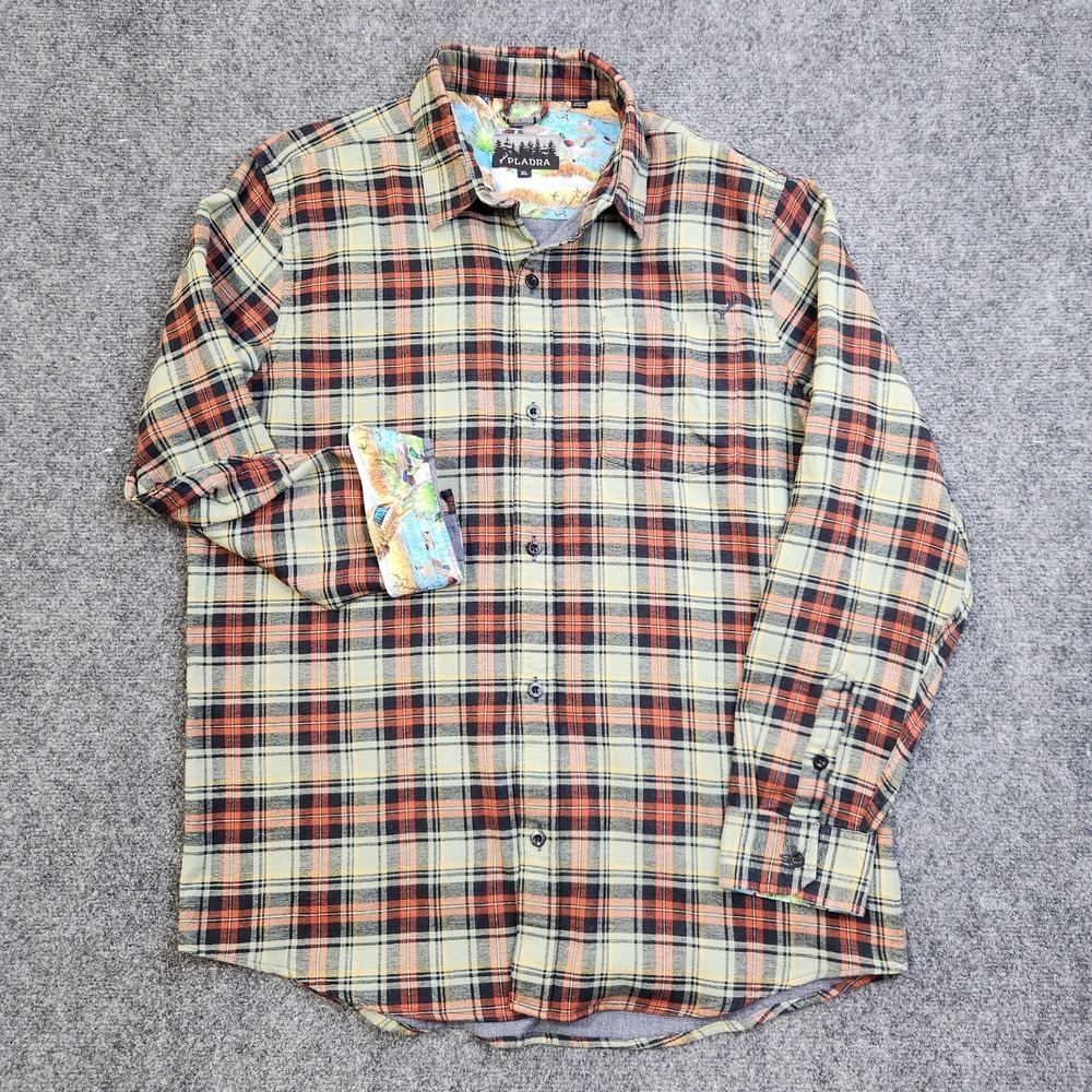 Pladra Flannel Shirt Mens XL Green Plaid Button Up Long Sleeve Outdoor Casual